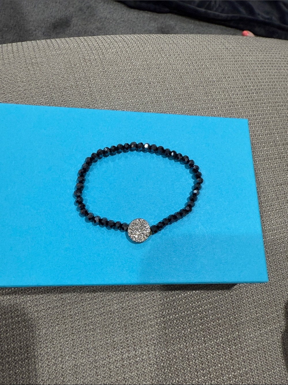 Crystal Circle Black Beaded Stretch Bracelet